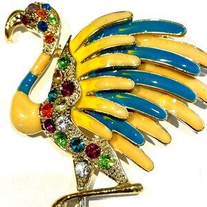 VINTAGE GORGEOUS ENAMEL CRYSTAL GLASS RHINESTONE PEACOCK BROOCH LARGE UNIQUE